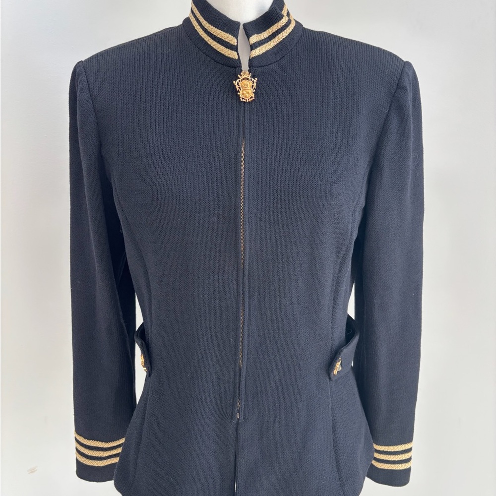 St. John Black and Gold Blazer with Tailored Fit gold hardware timeless elegance